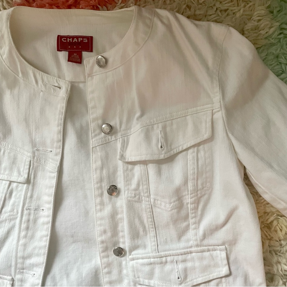 Chaps Vintage White Denim Button Up Jacket - image 2